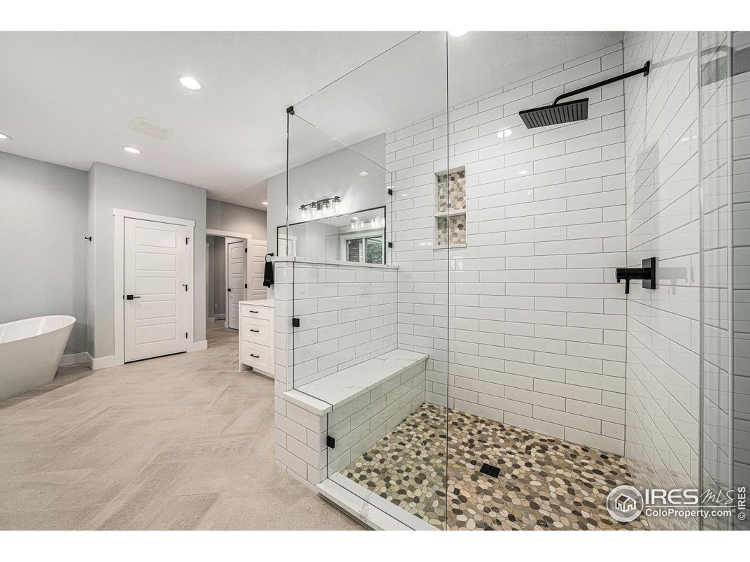 Bathroom, Free Standing Baths, Glass Shower, Interior, Recessed Lighting