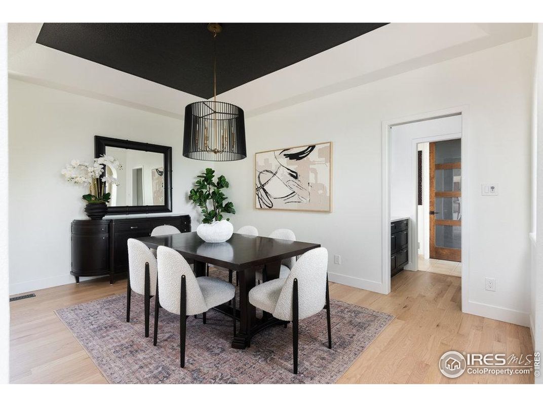 Dining room, Interior, Pendant Lights, Wood Texture Flooring
