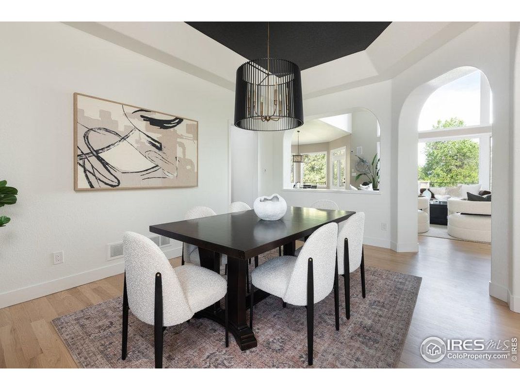 Dining room, Interior, Pendant Lights, Wood Texture Flooring