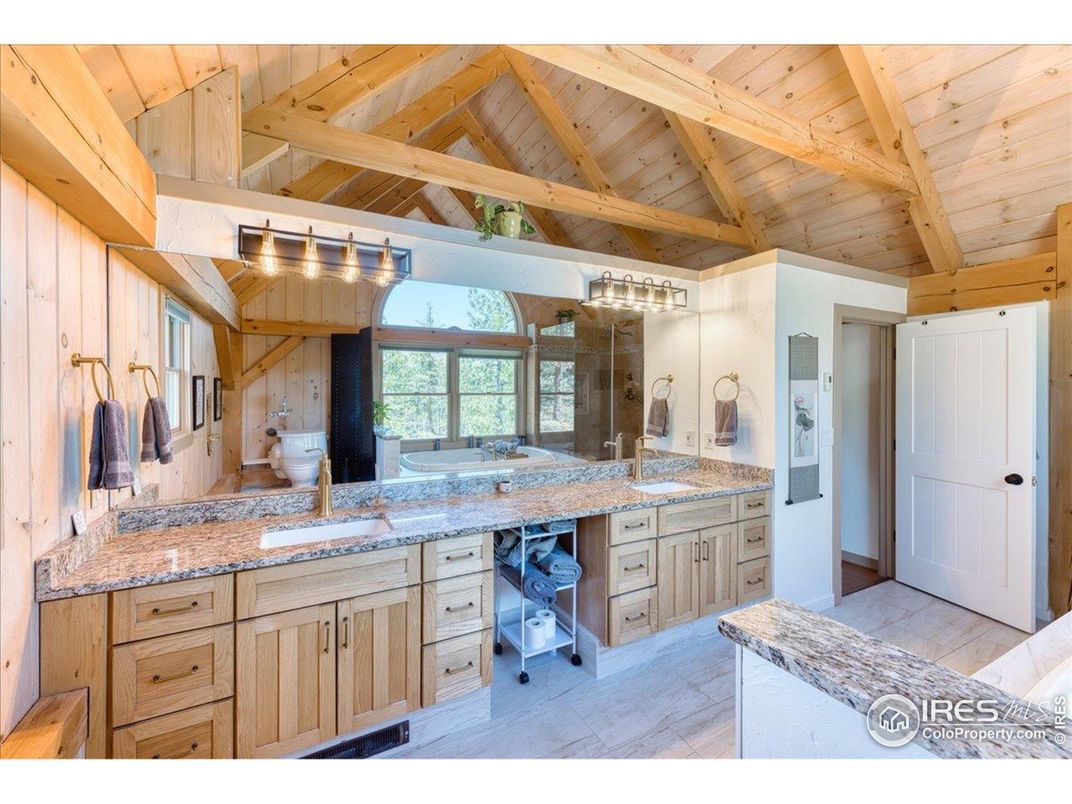 Bathroom, Dual Sink Vanities, Interior, Wooden Beams, Wooden Ceilings