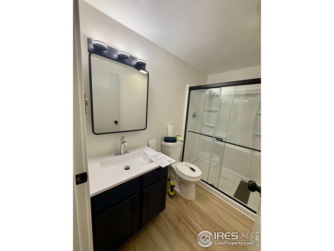 Bathroom, Glass Shower, Interior, Wood Texture Flooring