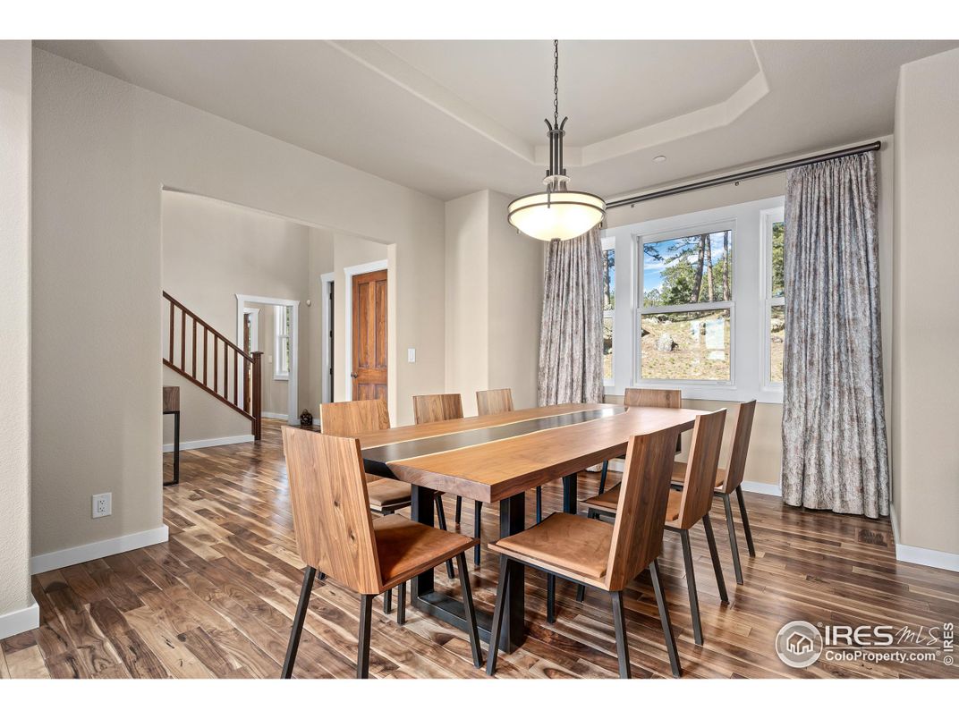Dining room, Interior, Pendant Lights, Wood Texture Flooring