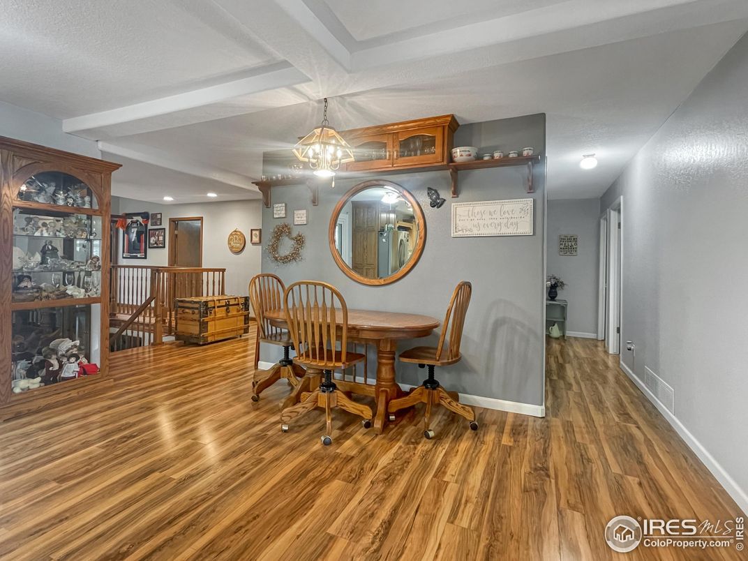 Dining room, Interior, Recessed Lighting, Wood Texture Flooring
