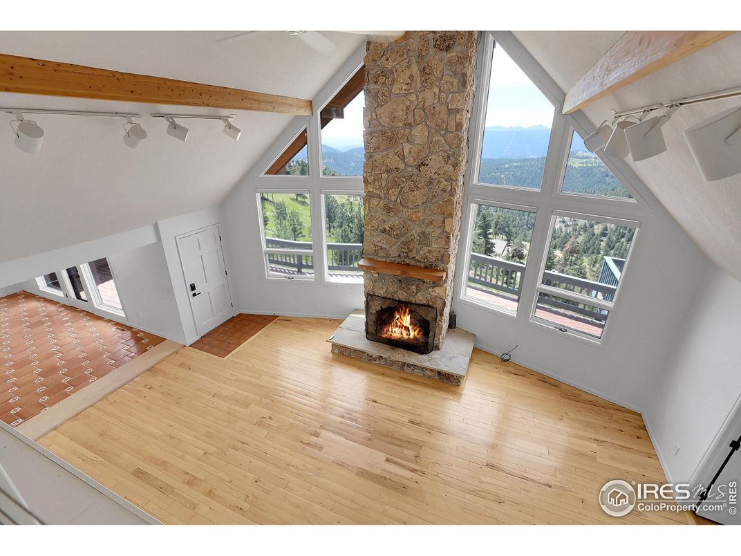 Empty room, Fireplace, Interior, Wooden Beams, Wood Texture Flooring