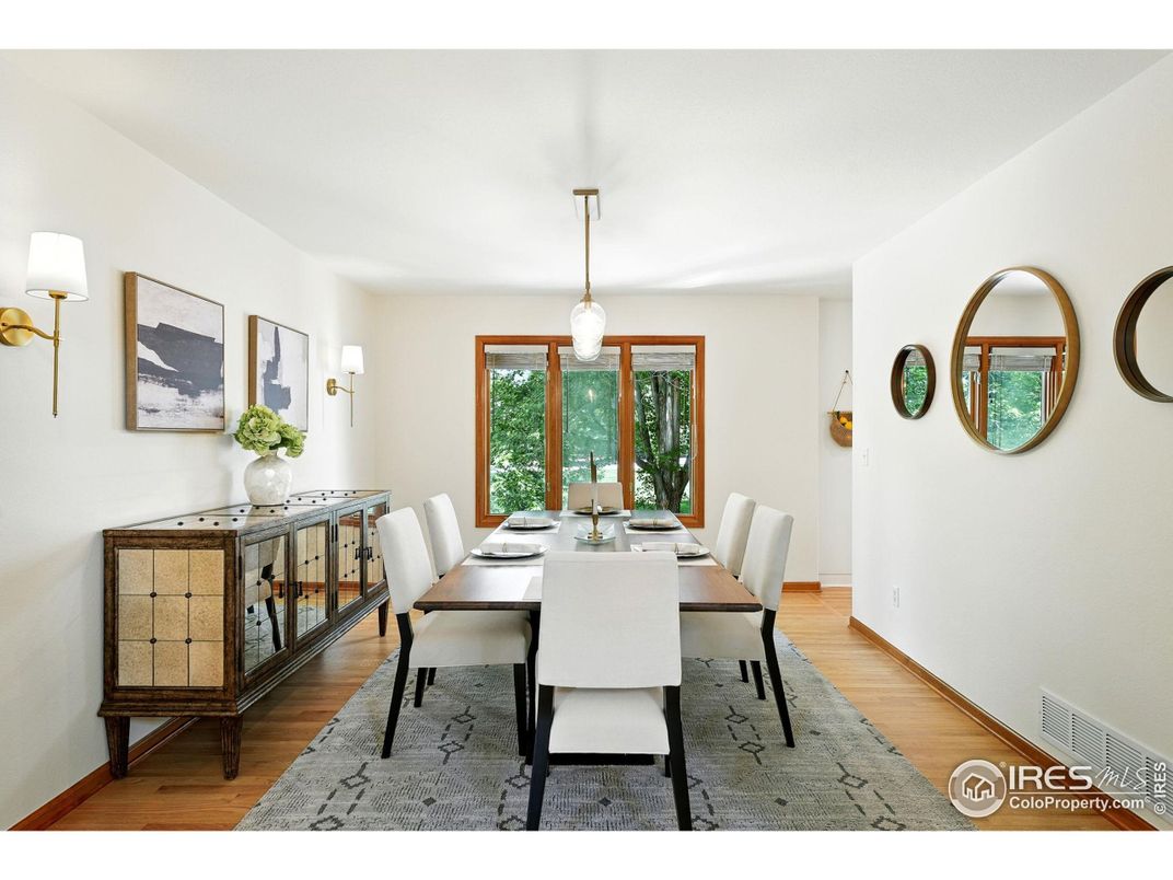 Dining room, Interior, Pendant Lights, Wood Texture Flooring