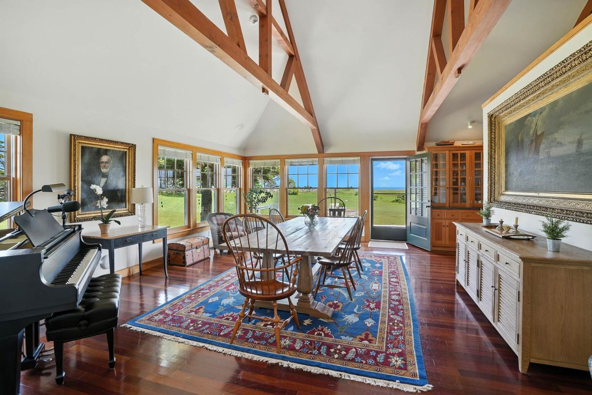 Dining room, Interior, Piano, Wooden Beams, Wood Texture Flooring