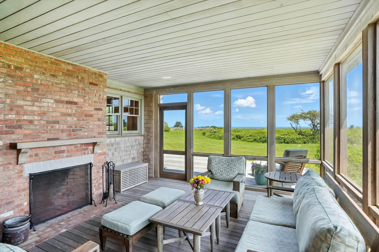 Fireplace, Interior, Living room, Stone Walls, Sun Room, Water, Wood Texture Flooring