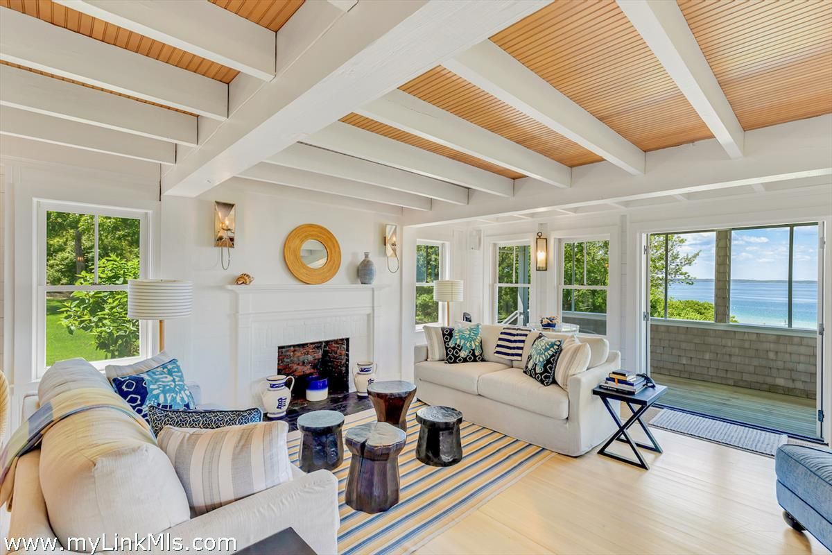 Fireplace, Interior, Living room, Water, Wooden Beams, Wooden Ceilings, Wood Texture Flooring