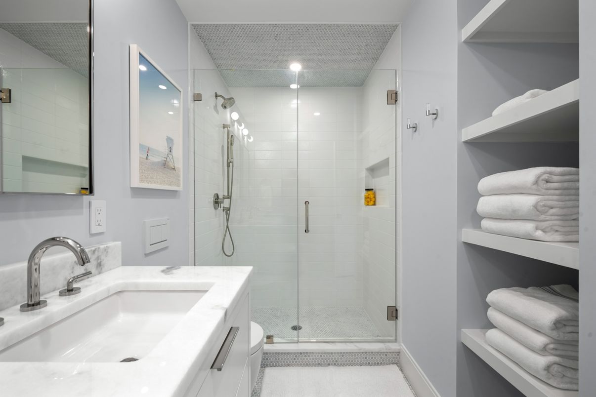 Bathroom, Glass Shower, Interior, Recessed Lighting