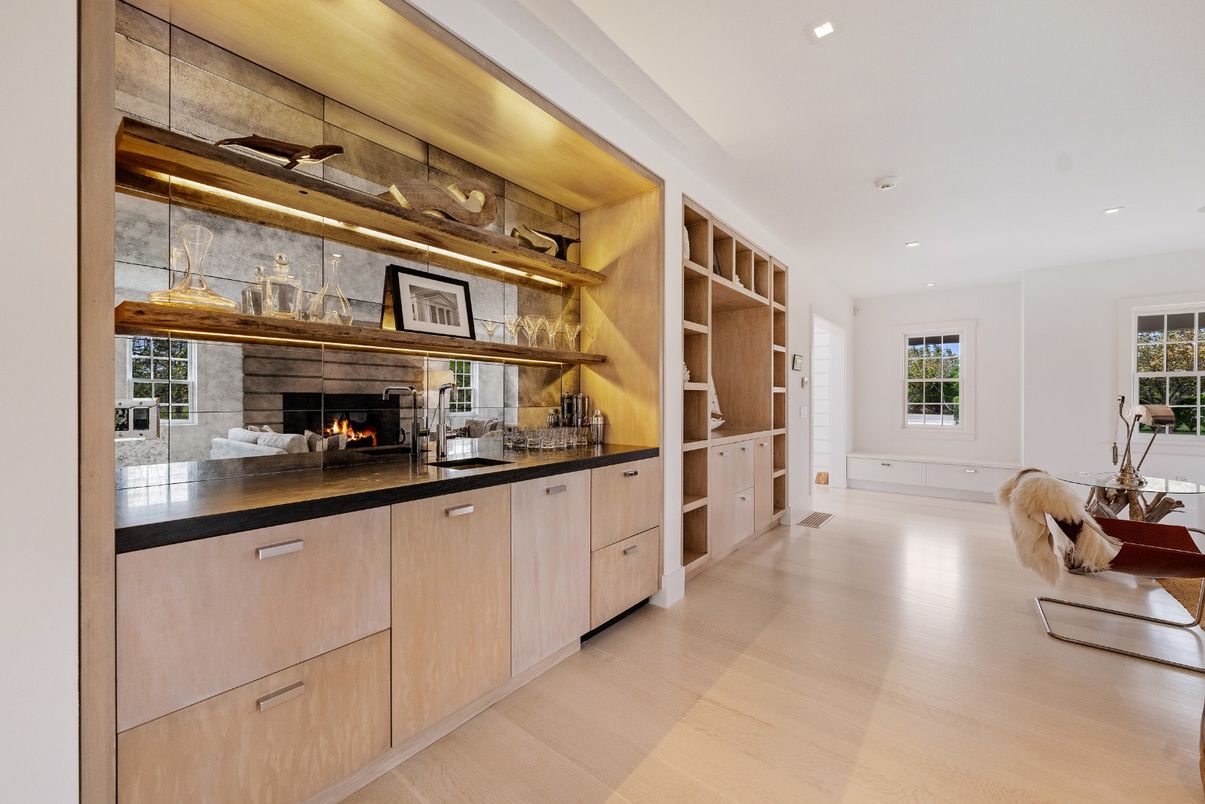 Fireplace, Interior, Recessed Lighting, Wood Texture Flooring