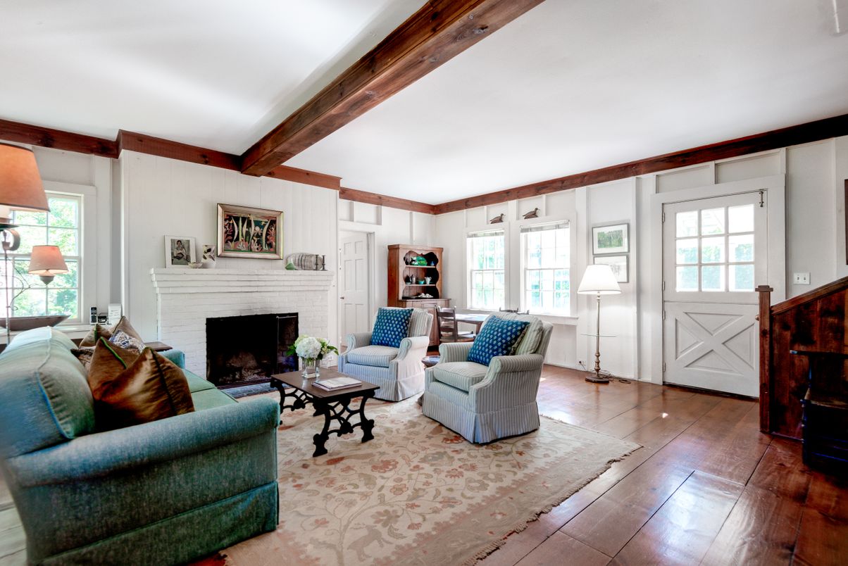 Fireplace, Interior, Living room, Wooden Beams, Wood Texture Flooring
