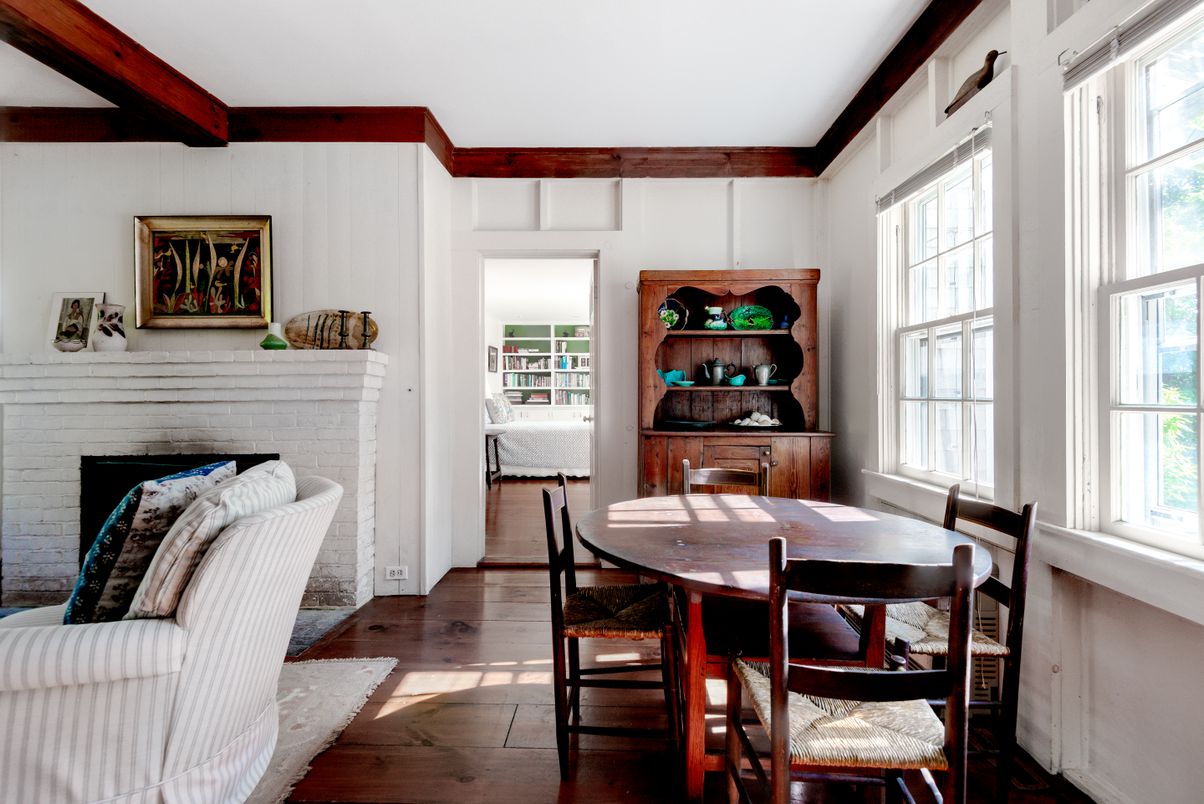Dining room, Fireplace, Interior, Wood Texture Flooring