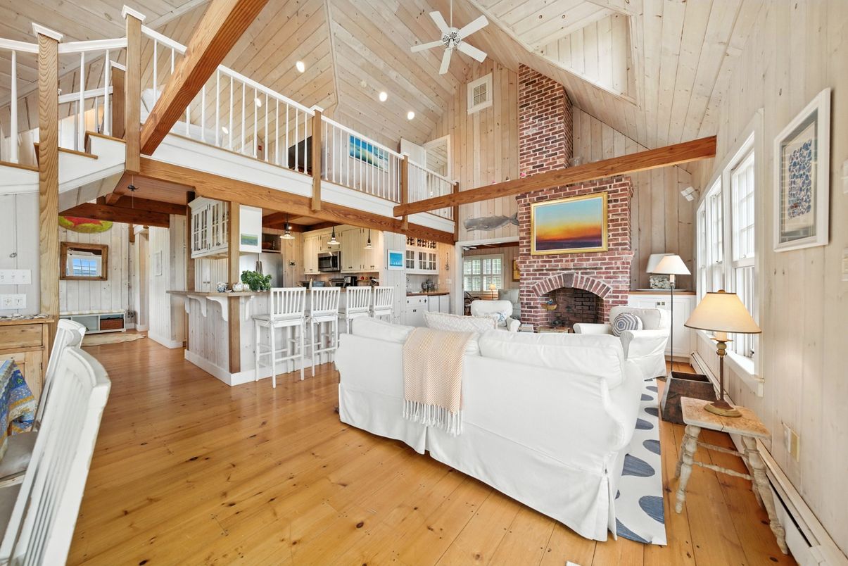 Fireplace, Interior, Kitchen, Living room, Recessed Lighting, Stone Walls, Wooden Beams, Wooden Ceilings, Wood Texture Flooring, Wooden Walls