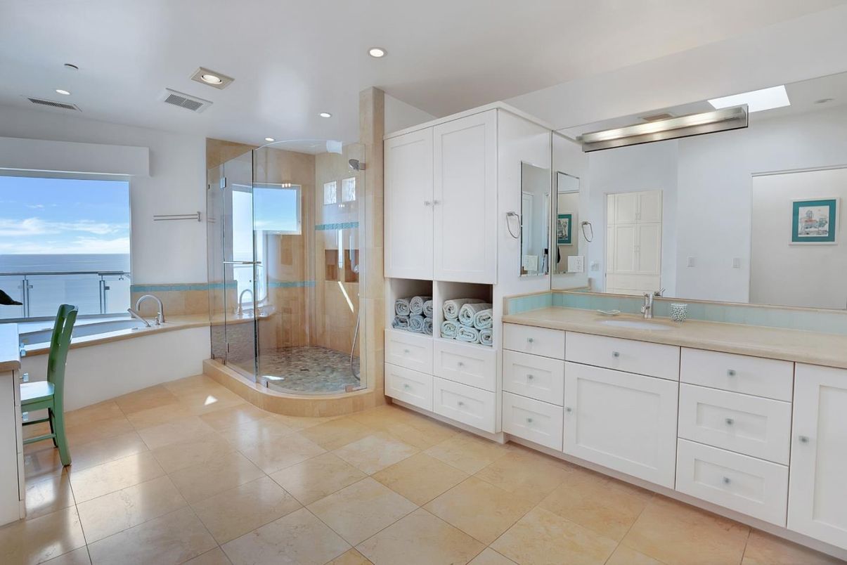 Bathroom, Glass Shower, Interior, Recessed Lighting