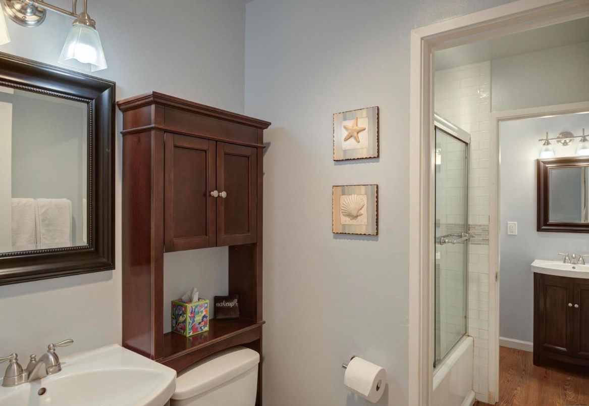 Bathroom, Glass Shower, Interior, Wood Texture Flooring