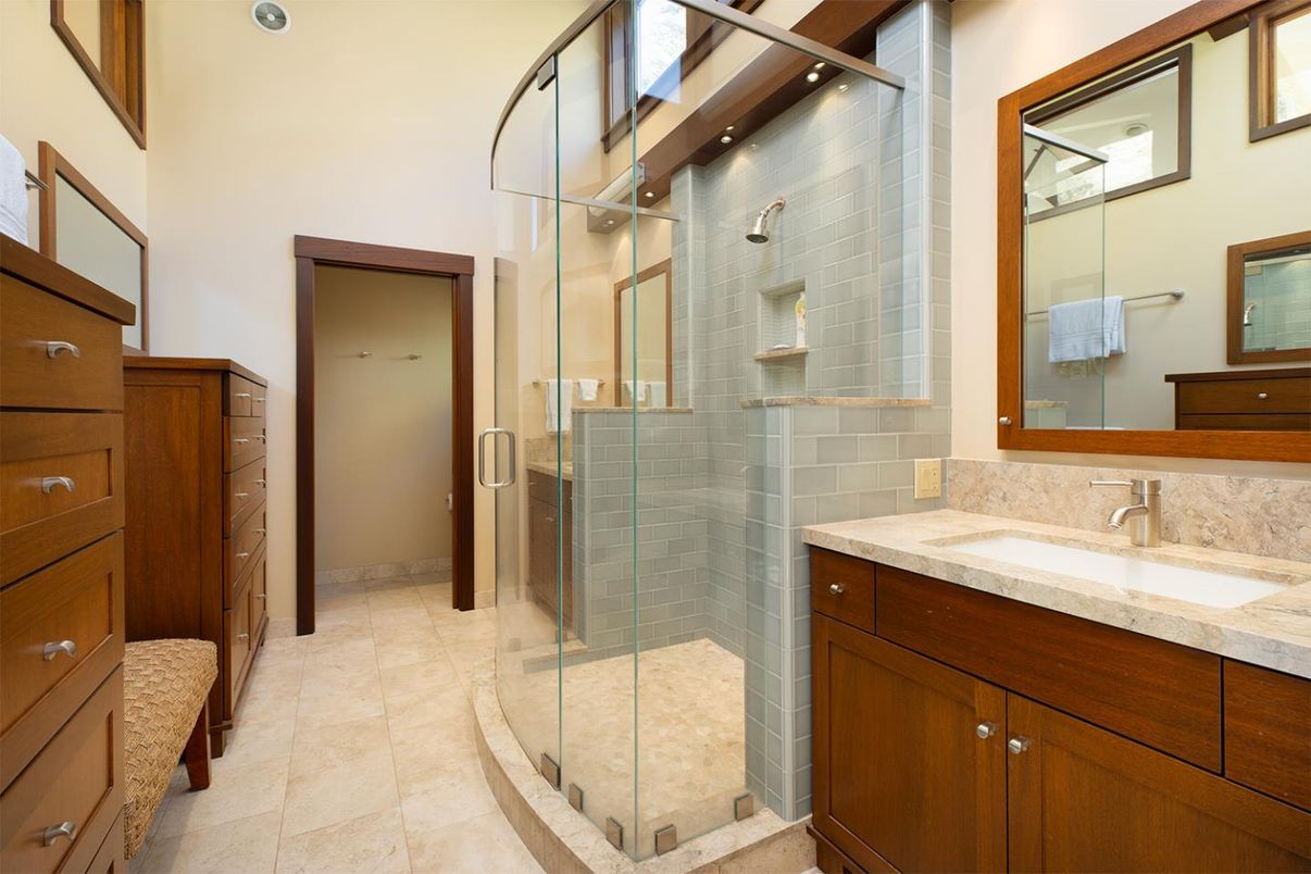 Bathroom, Glass Shower, Interior, Recessed Lighting