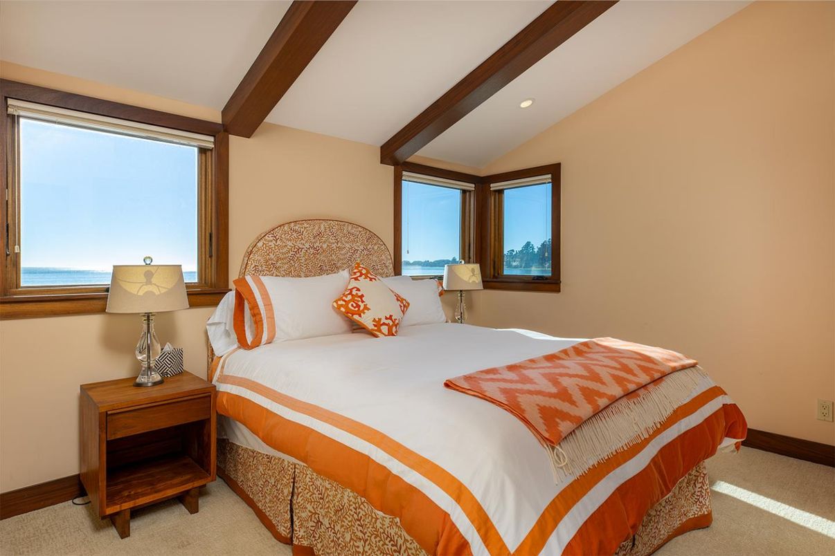 Bedroom, Interior, Recessed Lighting, Water, Wooden Beams