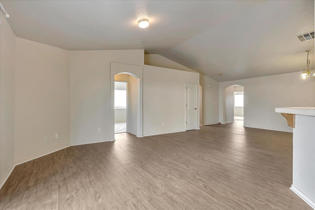 Empty room, Interior, Pendant Lights, Wood Texture Flooring