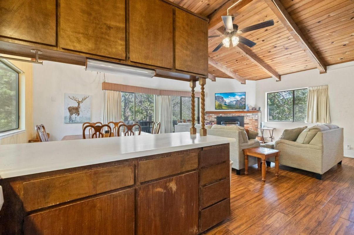 Dining room, Fireplace, Interior, Living room, Wooden Beams, Wooden Ceilings, Wood Texture Flooring