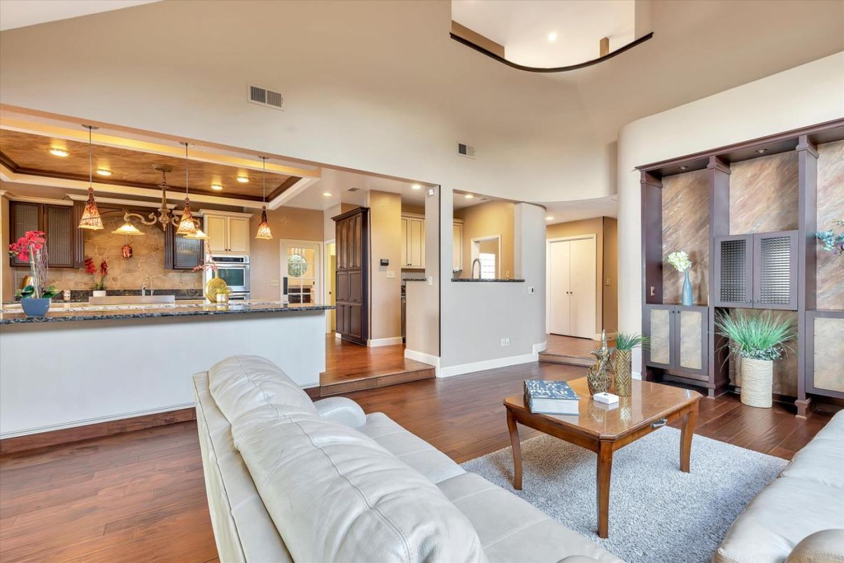 Interior, Kitchen, Living room, Pendant Lights, Recessed Lighting, Stainless Steel Appliances, Wood Texture Flooring