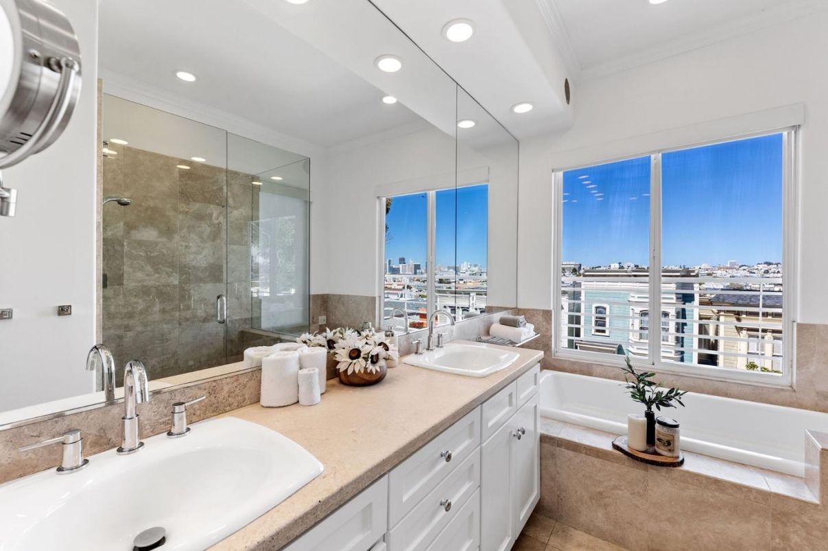 Bathroom, Dual Sink Vanities, Glass Shower, Interior, Recessed Lighting