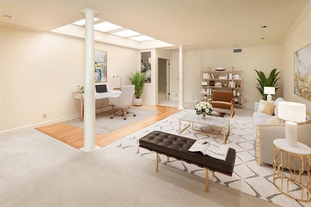 Home Office, Interior, Living room, Recessed Lighting, Wood Texture Flooring