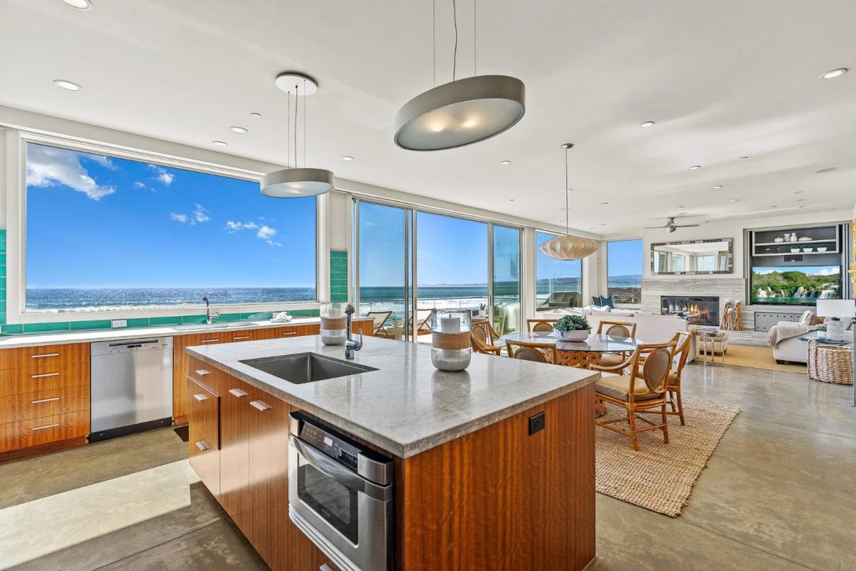 Dining room, Fireplace, Interior, Kitchen, Living room, Pendant Lights, Recessed Lighting, Stainless Steel Appliances, Water