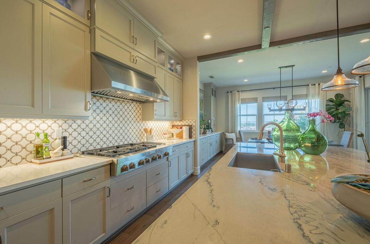 Interior, Kitchen, Marble, Pendant Lights, Recessed Lighting, Stainless Steel Appliances