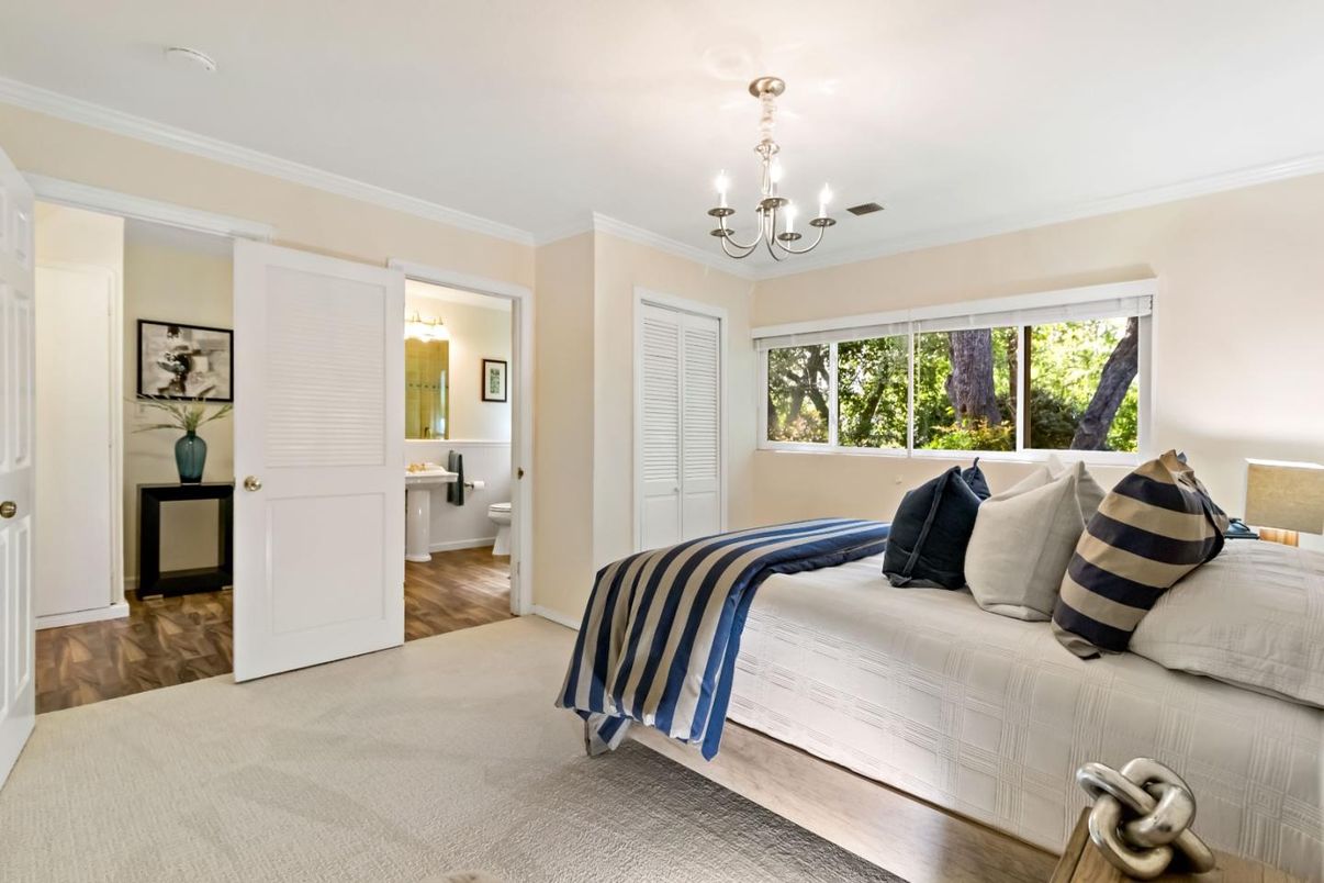 Bedroom, Chandelier, Interior, Wood Texture Flooring