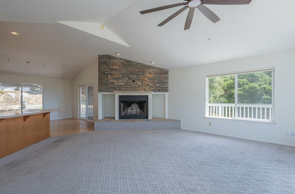 Empty room, Fireplace, Interior, Recessed Lighting, Wood Texture Flooring