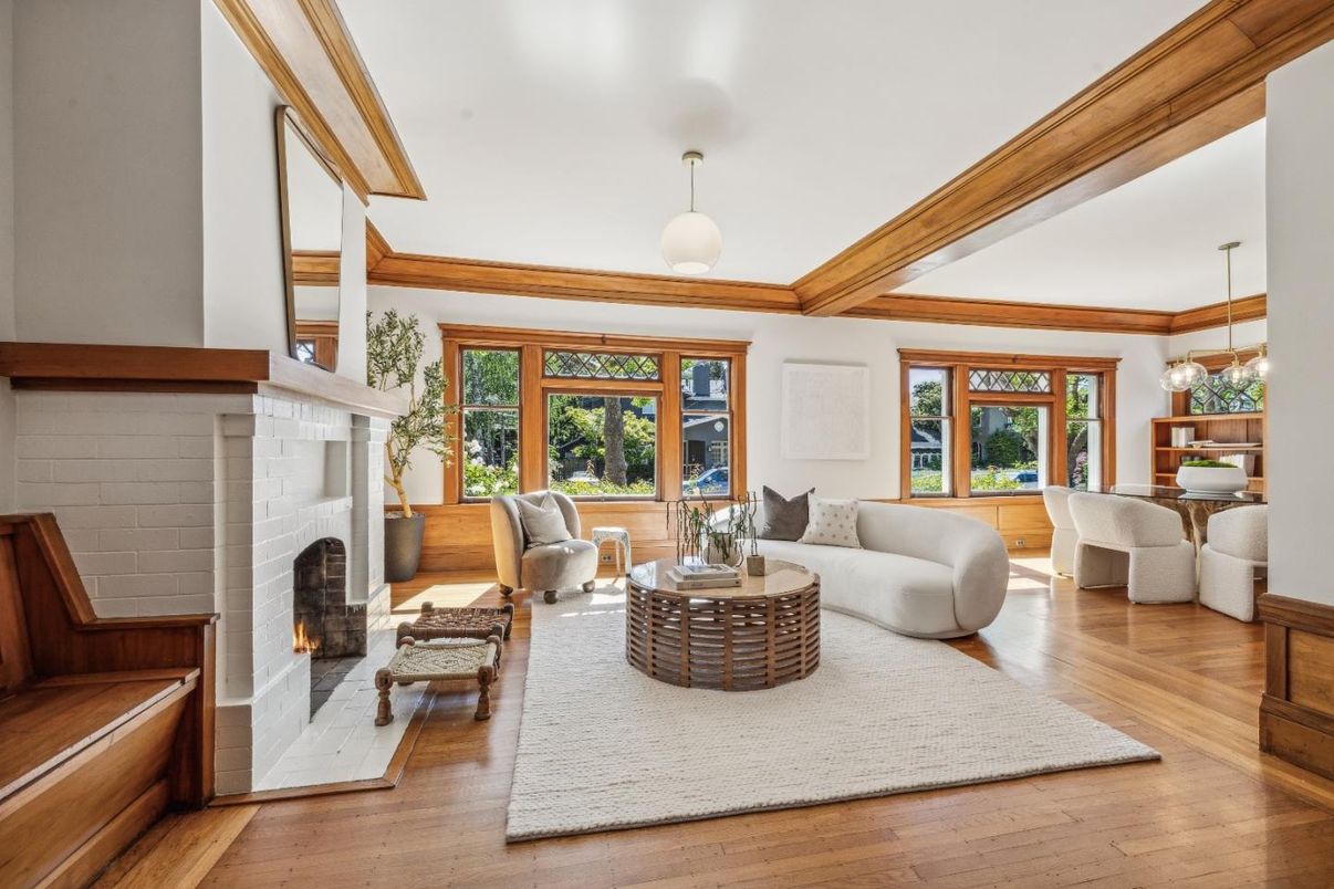 Dining room, Fireplace, Interior, Living room, Pendant Lights, Wood Texture Flooring
