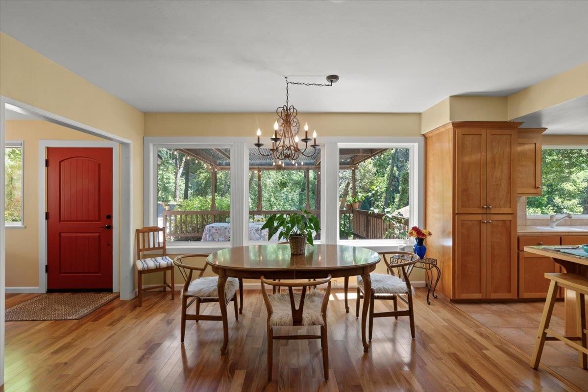 Chandelier, Dining room, Interior, Wood Texture Flooring