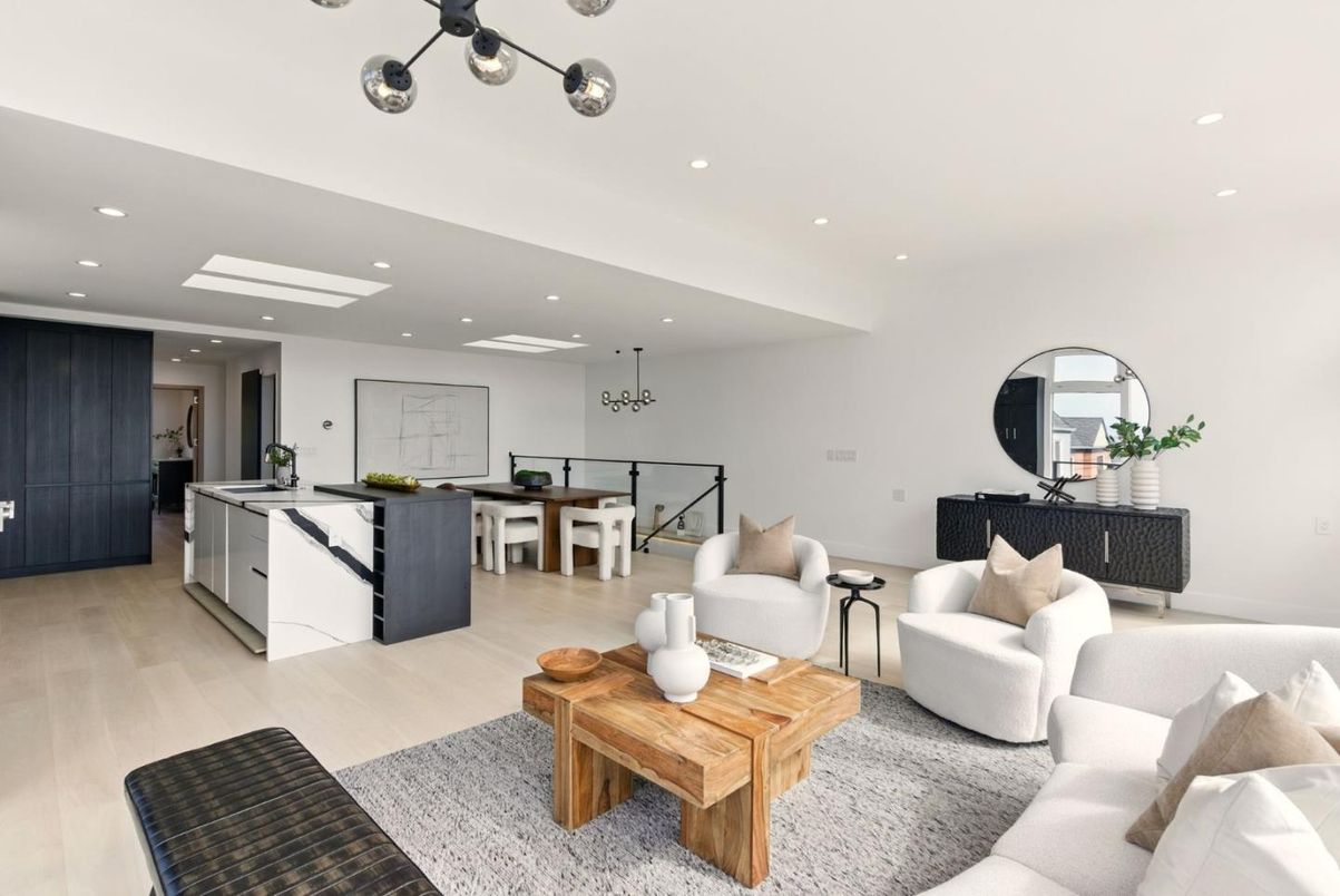 Interior, Kitchen, Living room, Pendant Lights, Recessed Lighting, Wood Texture Flooring