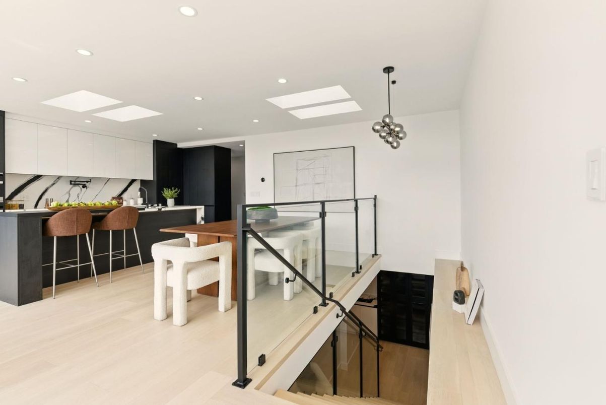 Dining room, Interior, Pendant Lights, Recessed Lighting, Wood Texture Flooring