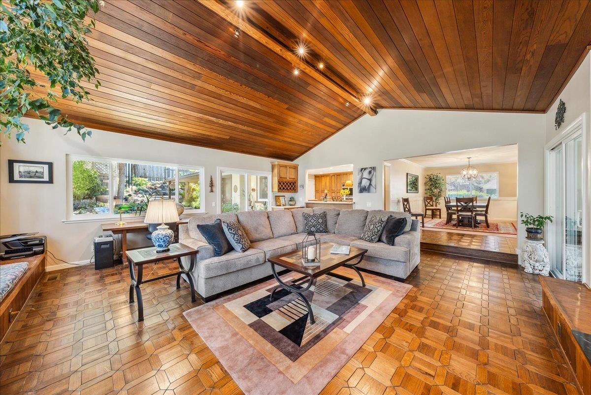 Chandelier, Dining room, Interior, Living room, Wooden Ceilings, Wood Texture Flooring
