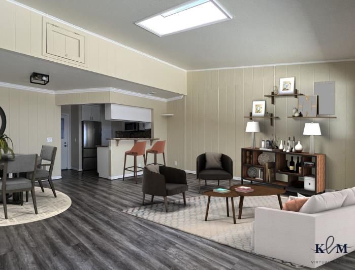 Dining room, Interior, Kitchen, Living room, Stainless Steel Appliances, Wood Texture Flooring