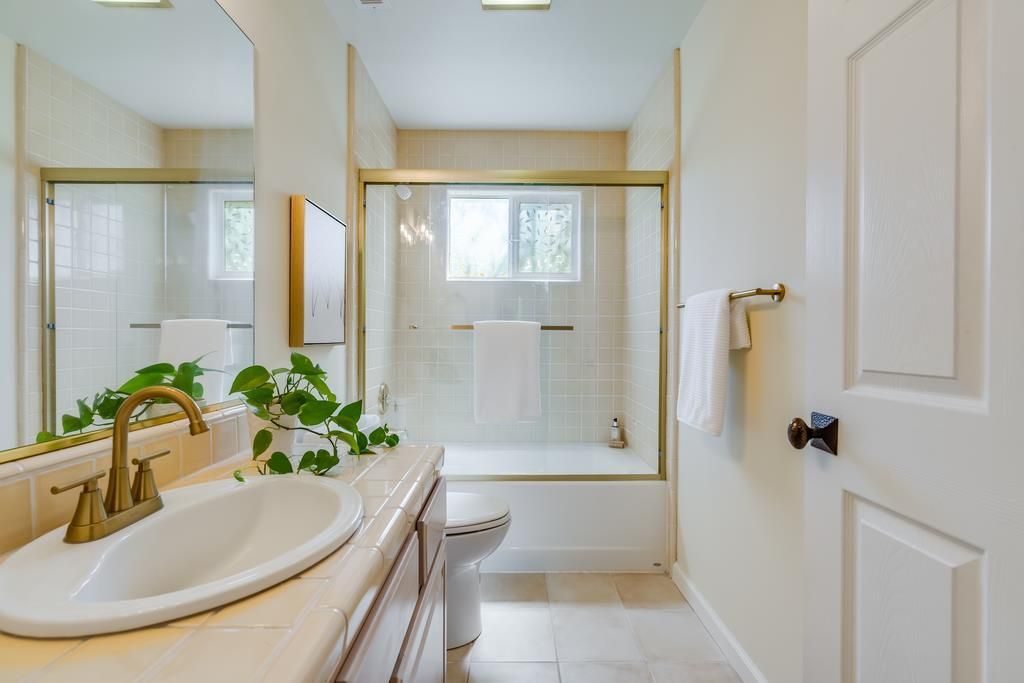Bathroom, Glass Shower, Interior, Recessed Lighting, Tile Countertops