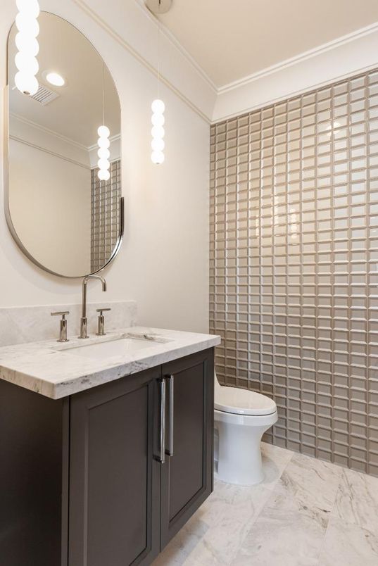 Bathroom, Interior, Marble, Pendant Lights, Recessed Lighting