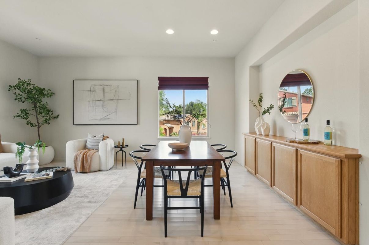 Dining room, Interior, Recessed Lighting, Wood Texture Flooring