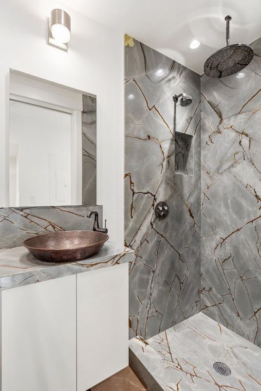 Bathroom, Interior, Marble Walls, Recessed Lighting