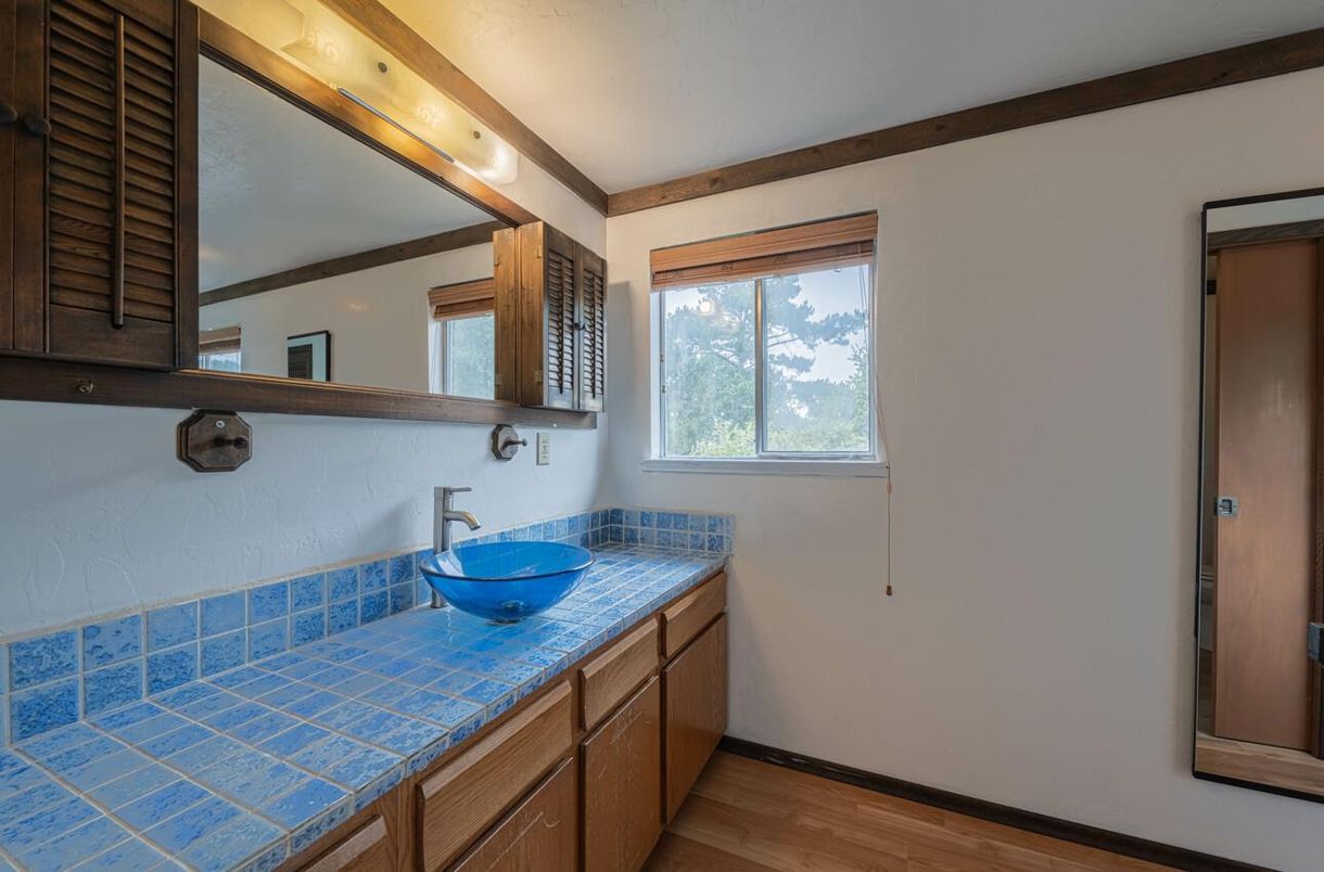 Bathroom, Interior, Tile Countertops, Wood Texture Flooring