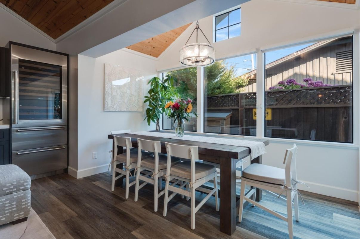 Dining room, Interior, Pendant Lights, Wooden Ceilings, Wood Texture Flooring
