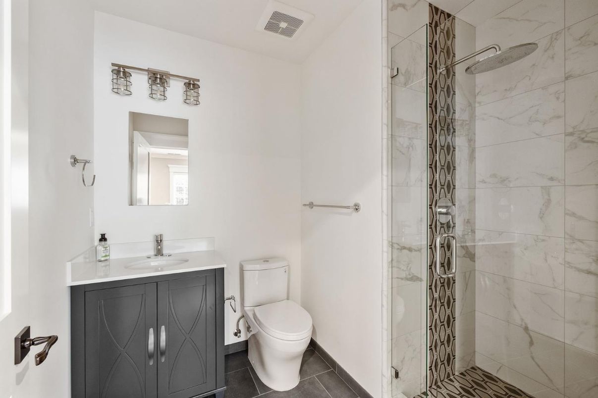 Bathroom, Glass Shower, Interior, Marble Walls