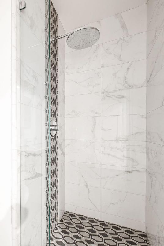 Bathroom, Glass Shower, Interior, Marble Walls