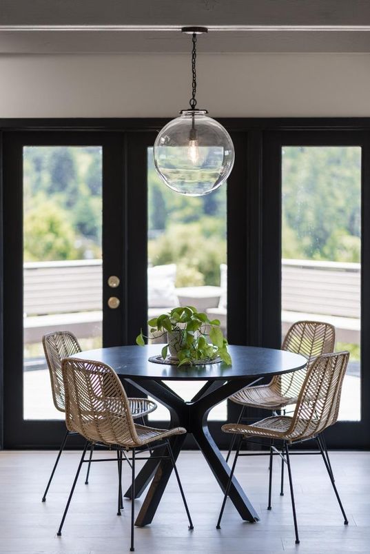 Dining room, Interior, Pendant Lights, Wood Texture Flooring