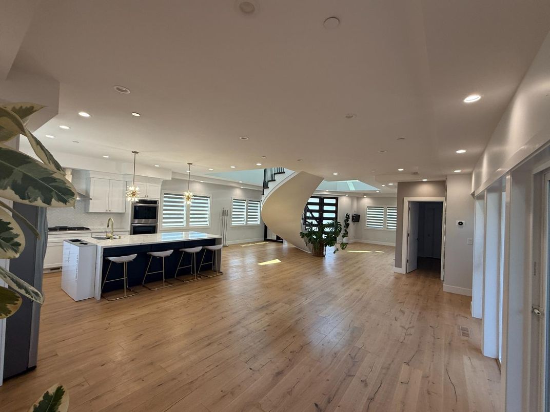 Interior, Kitchen, Pendant Lights, Recessed Lighting, Wood Texture Flooring