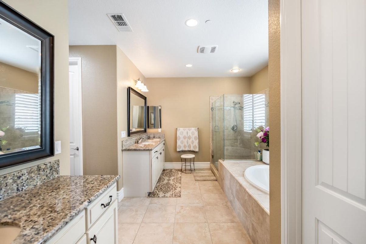 Bathroom, Dual Sink Vanities, Glass Shower, Interior, Recessed Lighting