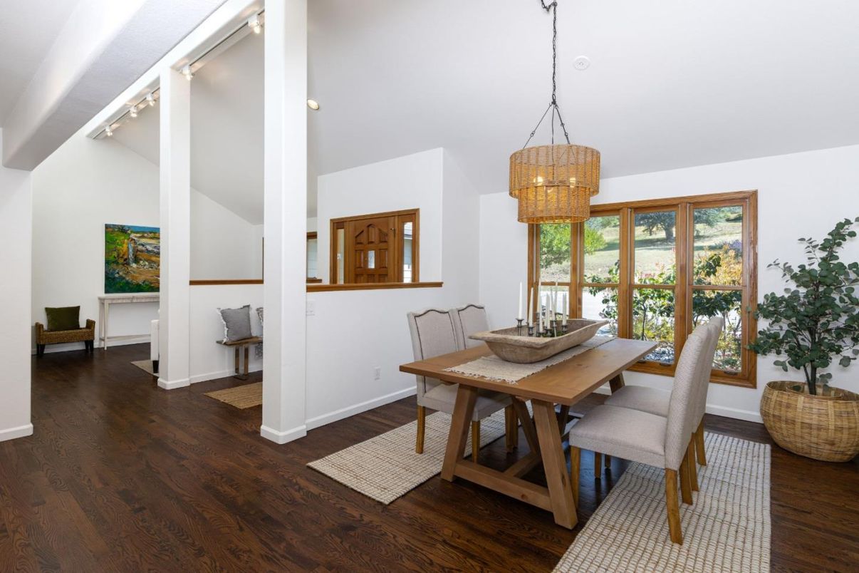 Chandelier, Dining room, Interior, Wood Texture Flooring
