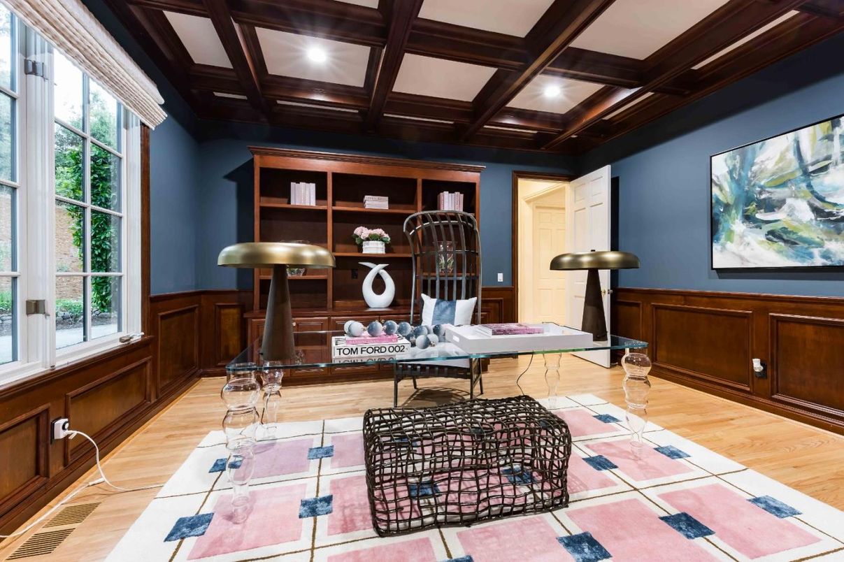 Home Office, Interior, Recessed Lighting, Wooden Beams, Wooden Ceilings, Wood Texture Flooring