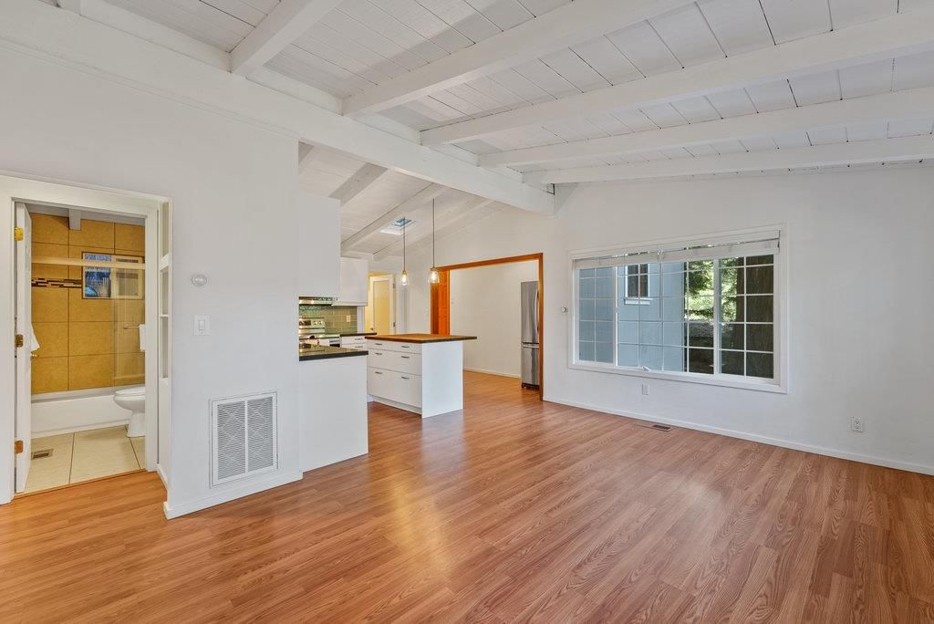 Empty room, Interior, Kitchen, Pendant Lights, Wood Texture Flooring